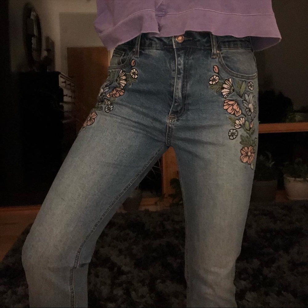 flower print mom jeans